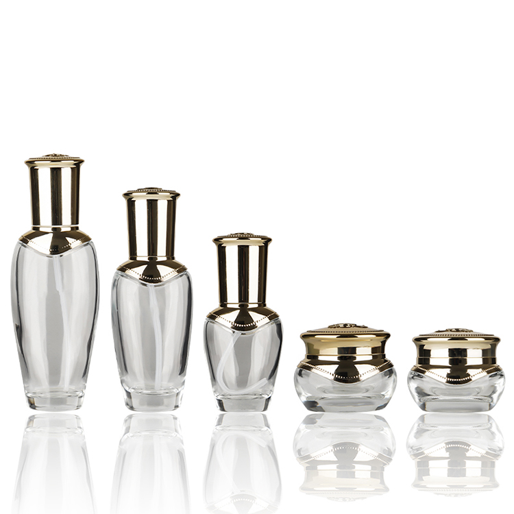 BDPAK Luxury Glass Lotion Bottle Cream Jar with Golden Lid