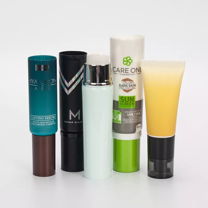 Customized Empty Tube Packaging 50ml Treatment PE Plastic Refillable Cosmetic Tube with Pump Applicator for makeup lotion