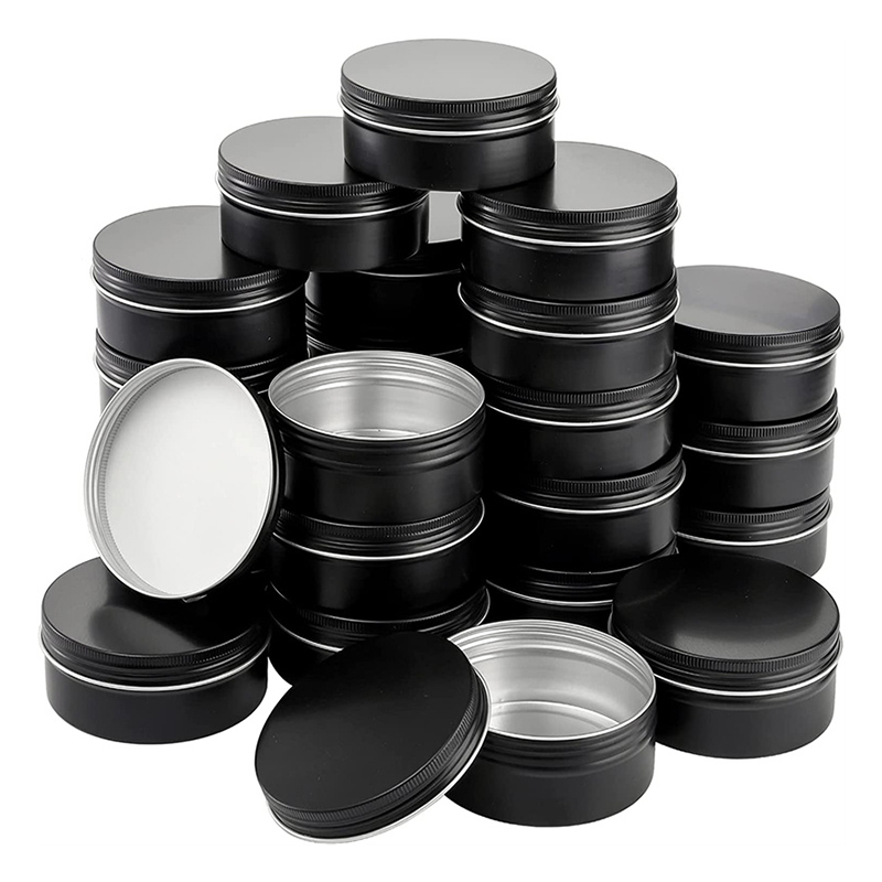 Wholesale Tan cans 2oz 4oz 6oz 8oz Empty Tinplate Jar Round Black Seamless Metal Jars for Cosmetic