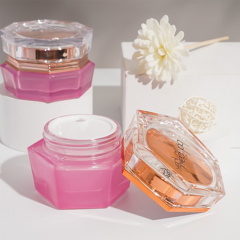Custom Irregular shape Luxury Cosmetic 30g 50g Cosmetic Packaging Pink Glass Cream Jar with Glod lid