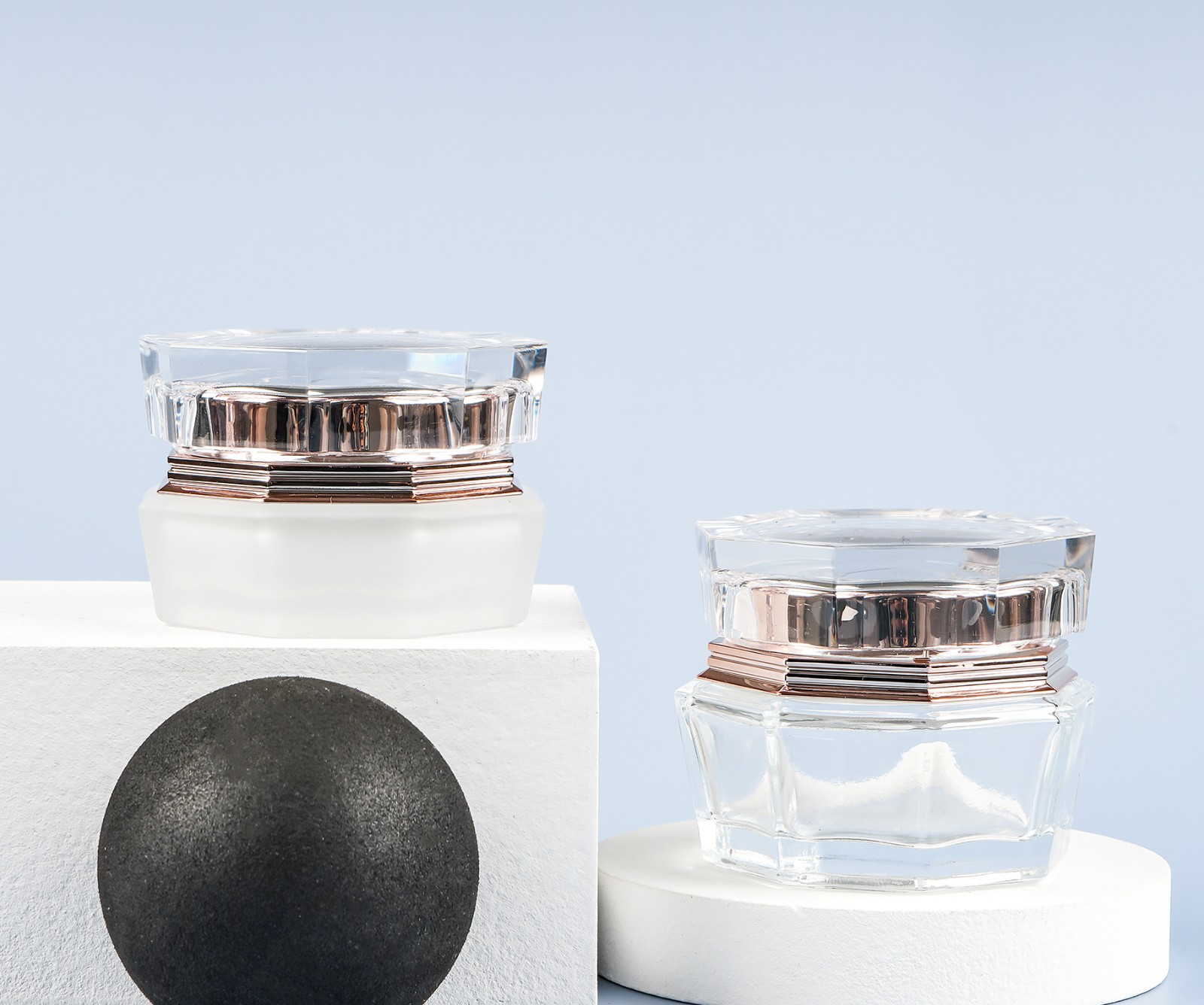Custom Irregular shape Luxury Cosmetic 30g 50g Cosmetic Packaging Pink Glass Cream Jar with Glod lid