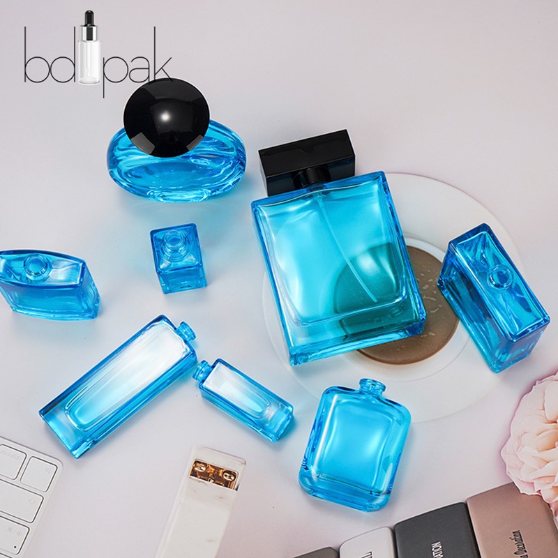 30ml 50ml 100ml Empty Square Round Clear Blue Spray Perfume Bottle Cosmetic Glass Perfume Bottle Packaging