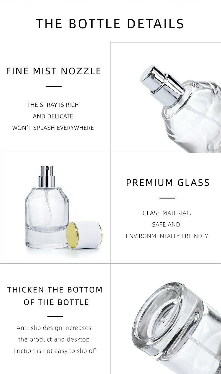 Eco Friendly Refillable Parfum Botl 25ml 50ml 100 ml Vintage Round Custom Empty Glass Perfume Spray Bottle