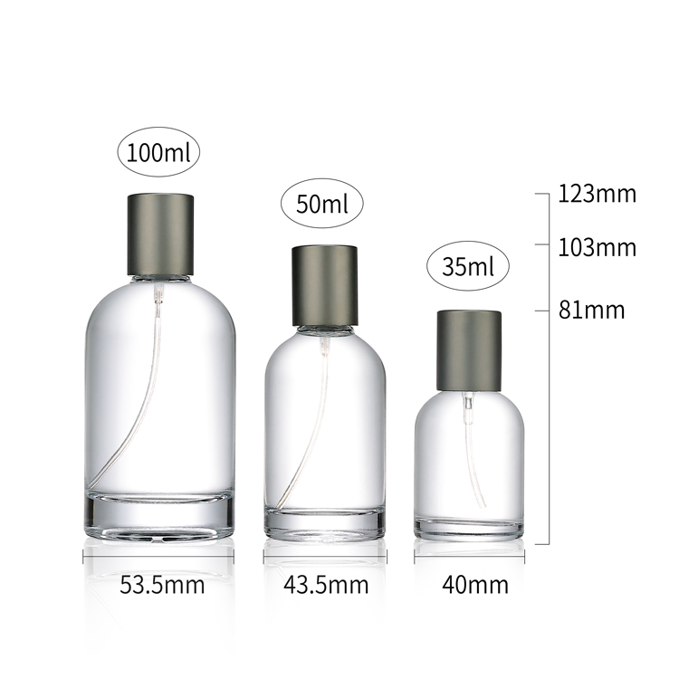 Custom Logo 30ml 50ml 100 ml Eco Friendly Crimping Glass Fine Mist Spray Bottles Clear Round Empty Perfume Bottle for Cosmetic