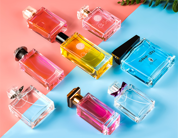 30 ml Free Sample Flat Square Frosted Clear Perfume Bottle with Perfume Pump Empty Glass Perfume Bottle 30ml 50ml 100ml