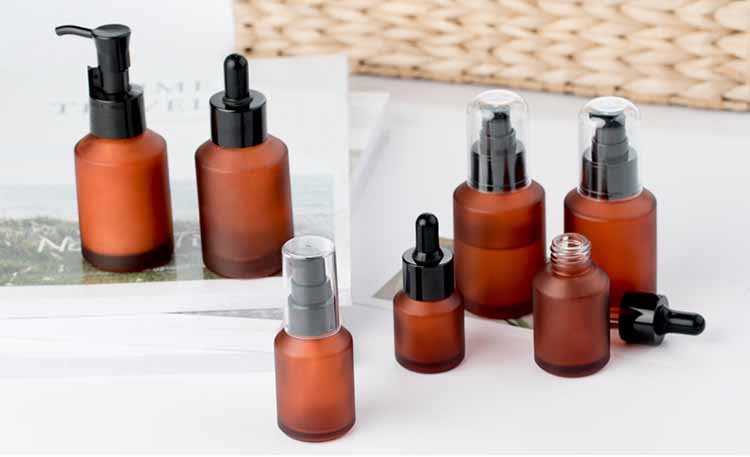 Customizable 30ml 50ml 2 oz Slanted Shoulder Glass Dropper Bottle with Pipette Frosted Amber Cylinder Serum Essential Oil Bottle