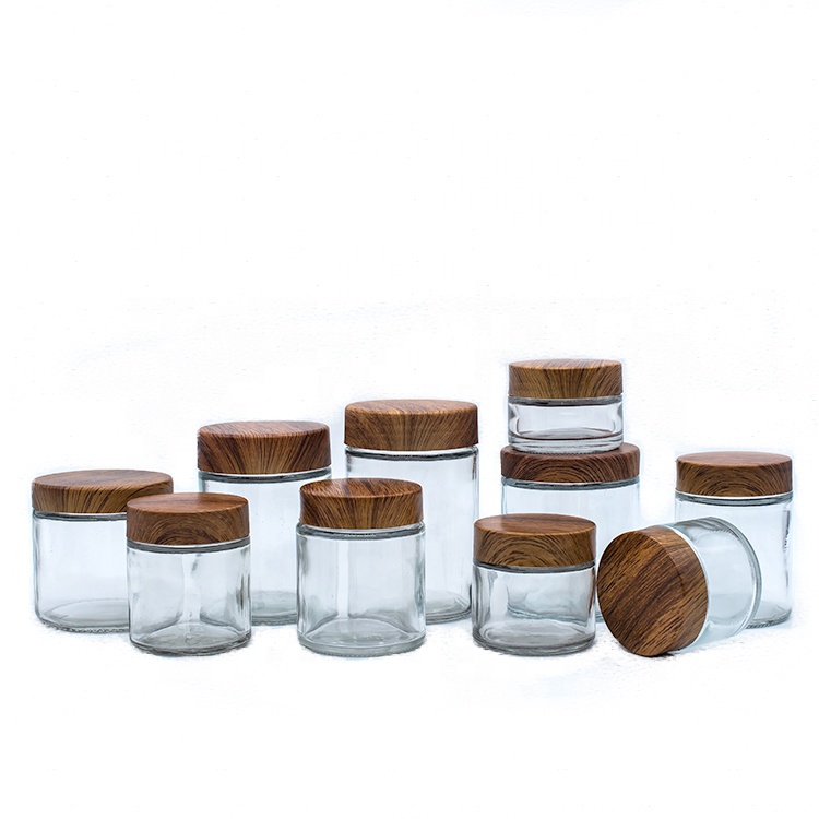 Round Transparent green brown glass unique apothecary candle jar 8oz 250ml 200ml 300ml 260ml wholesale Glass jars
