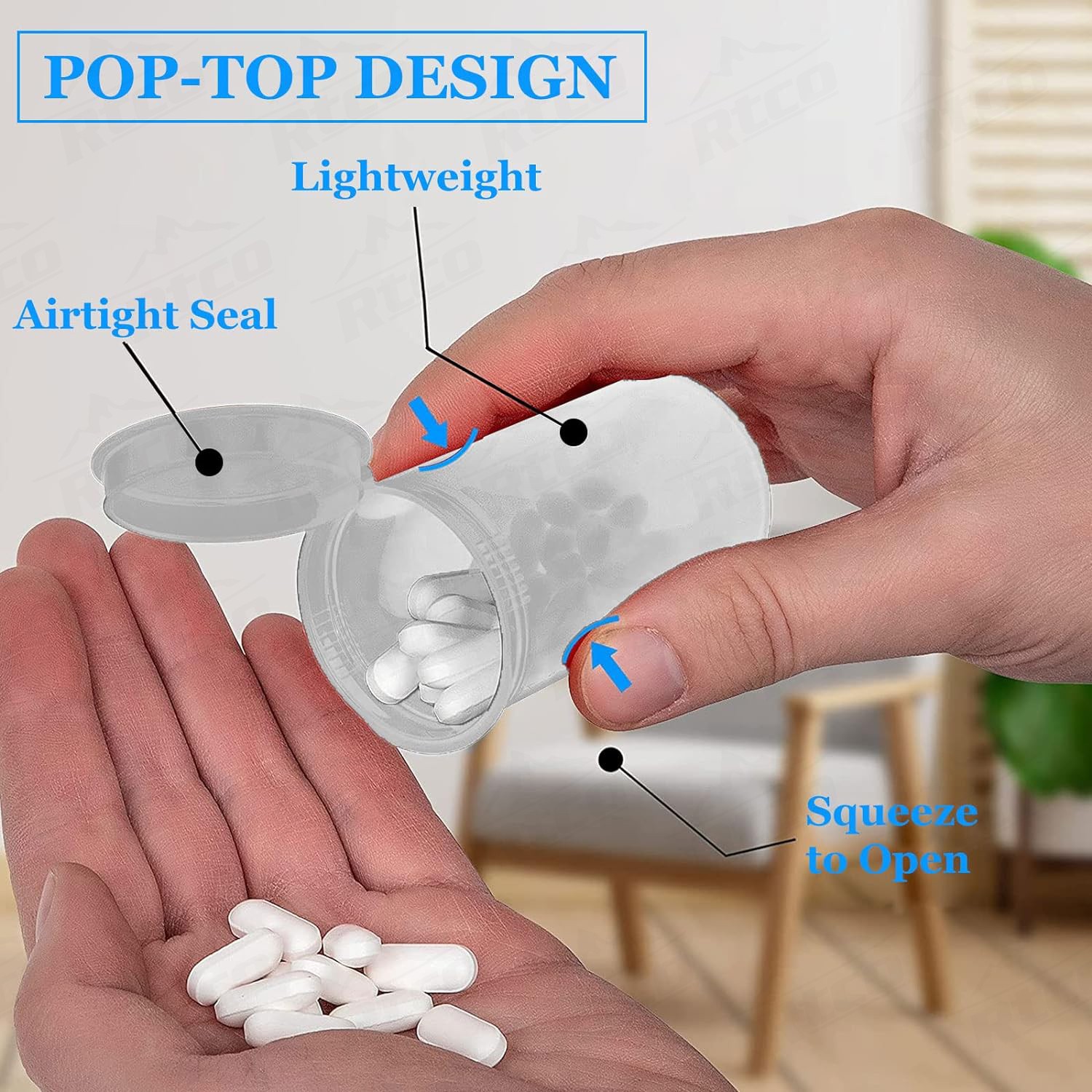 19Dram Gray Green Transparent Plastic Empty Medicine Prescription Vial Waterproof Airtight Joint Pill Bottles with Pop Top Caps