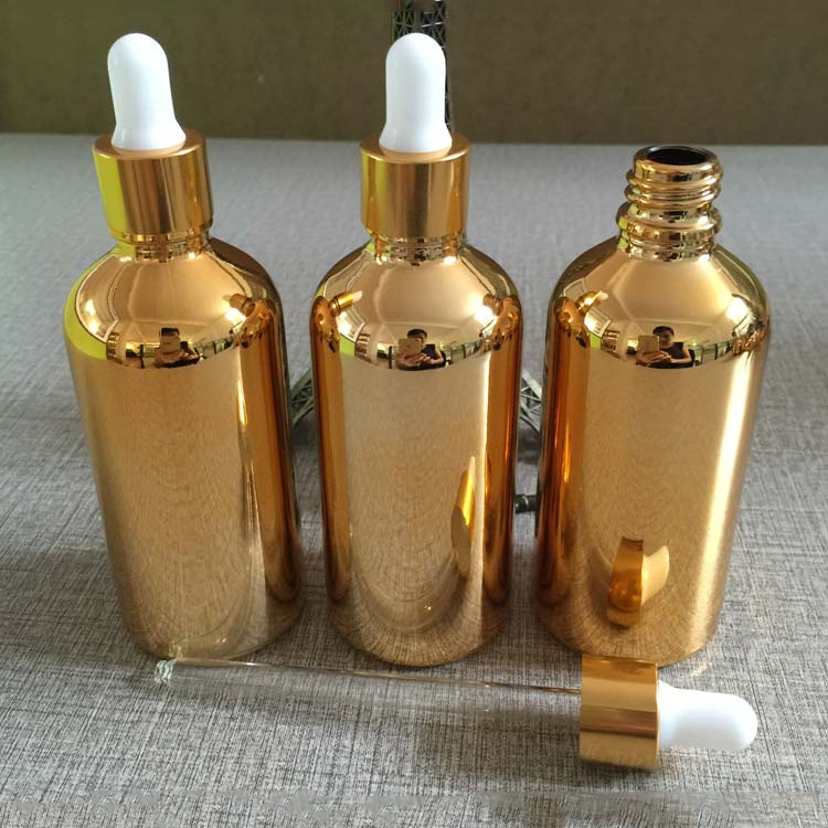 Beautiful Electroplate Gold Glass Dropper Bottles For Essential Oil CBD Serum Packaging