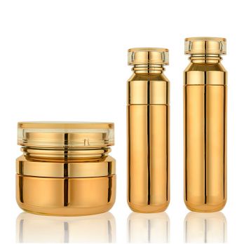 BDPAK Factory Price Gold Foil Skin Care Cosmetic Packaging Set Full Size Glass Essential Oil Bottle And Jar For Lotion Or Cream
