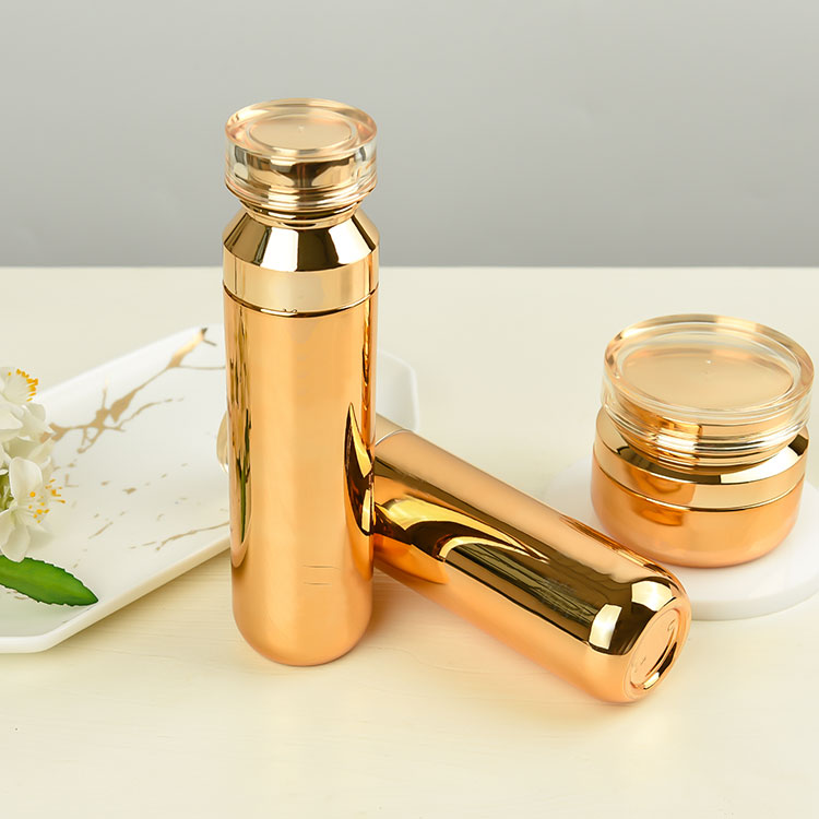 BDPAK Factory Price Gold Foil Skin Care Cosmetic Packaging Set Full Size Glass Essential Oil Bottle And Jar For Lotion Or Cream