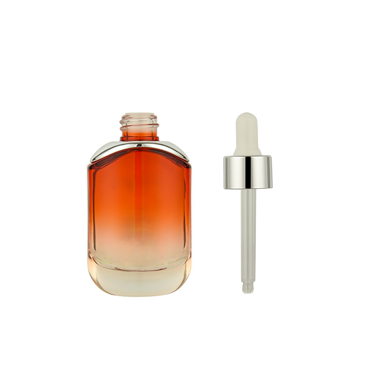 China Manufacturer BDPAK Customize 30ml Gradient Color Silver Plating Essential Oil Glass Dropper Bottle For Cosmetic Packaging