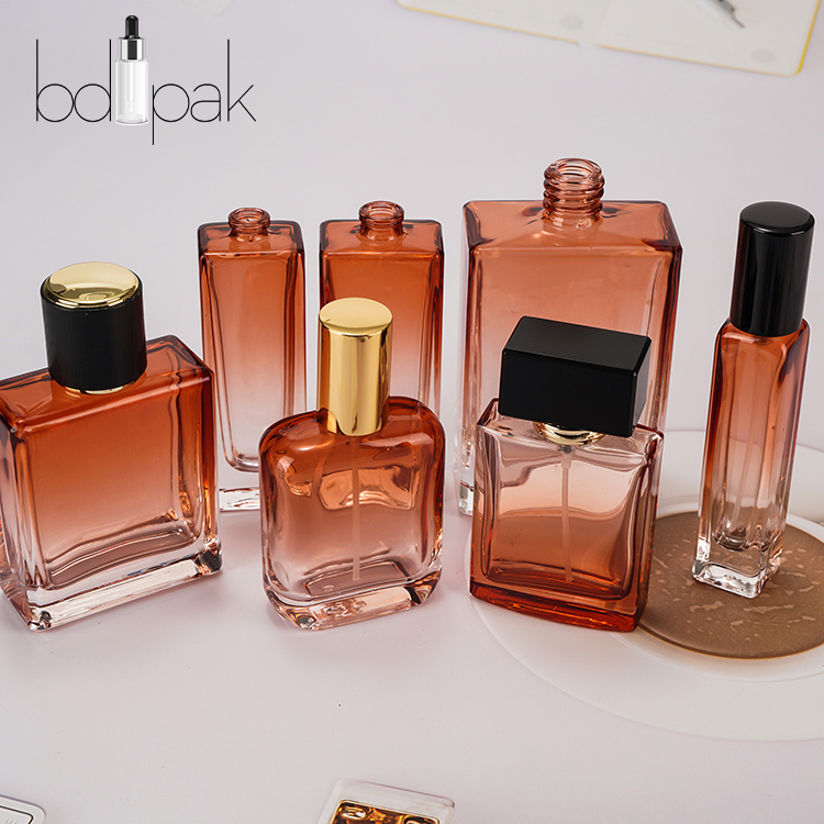 Wholesale Luxury Custom Orange Gradient Transparent Glass Perfume Bottle