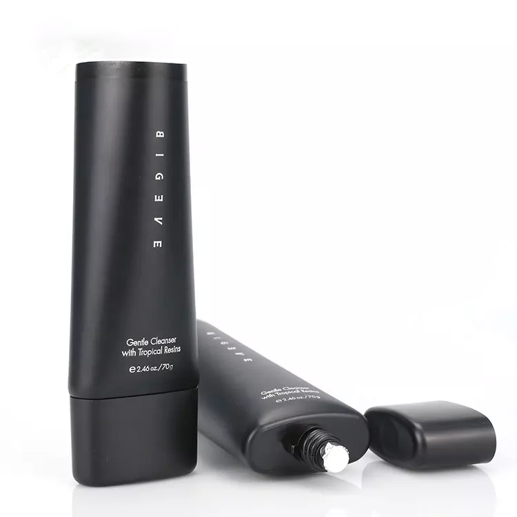 Cosmetic Plastic Tube Black Flat Soft Tube Packaging with Screw Cap for Facial Cleanser Cream