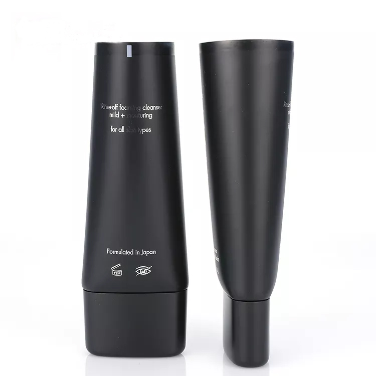 Cosmetic Plastic Tube Black Flat Soft Tube Packaging with Screw Cap for Facial Cleanser Cream