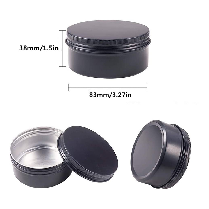 Wholesale Tan cans 2oz 4oz 6oz 8oz Empty Tinplate Jar Round Black Seamless Metal Jars for Cosmetic