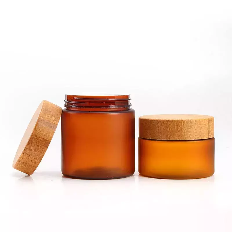 Custom 100ml 300ml High Quality Plastic Jar Clear Frosted Amber Cosmetic Cream Jars with Bamboo Printing Lid 50g 250g 300g 10oz