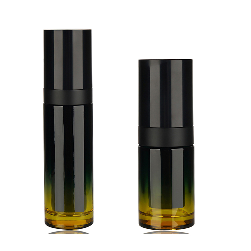 30ml 50ml 100ml Custom Glass Round Lotion Airless Bottle with Black Pump Head