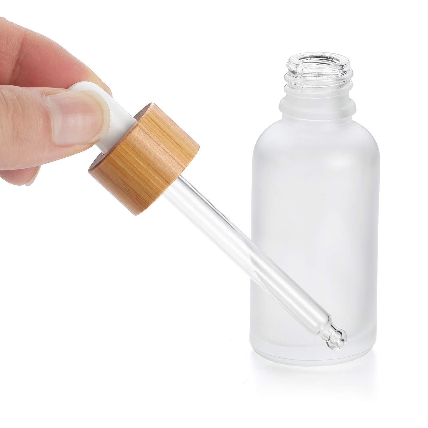 30ml BPA free and Lead-free Reusable and Refillable Cosmetic Packaging Bamboo Glass Essential Oil Dropper Bottles with Lid