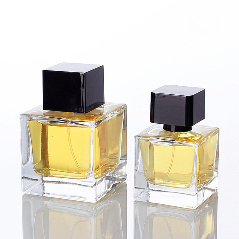 Custom Transparent Square Perfume Atomizer Flat Shoulder Botl 30ml 50ml 100ml Empty Glass Spray Perfume Bottle