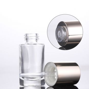 1oz 30ml Eye Dropper Bottles with pump Black Clear Round Flat Shoulder Rotated Press Empty Glass Bottles for Essential Oils