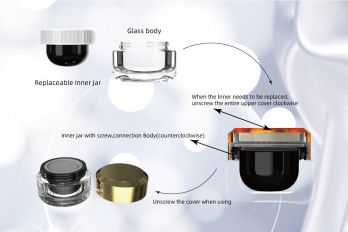 Self-developed Eco-Friendly pcr Bottle Custom Made Logo 50ml 30ml Spin-On Replaceable Inner Cosmetic Glass Cream Jar