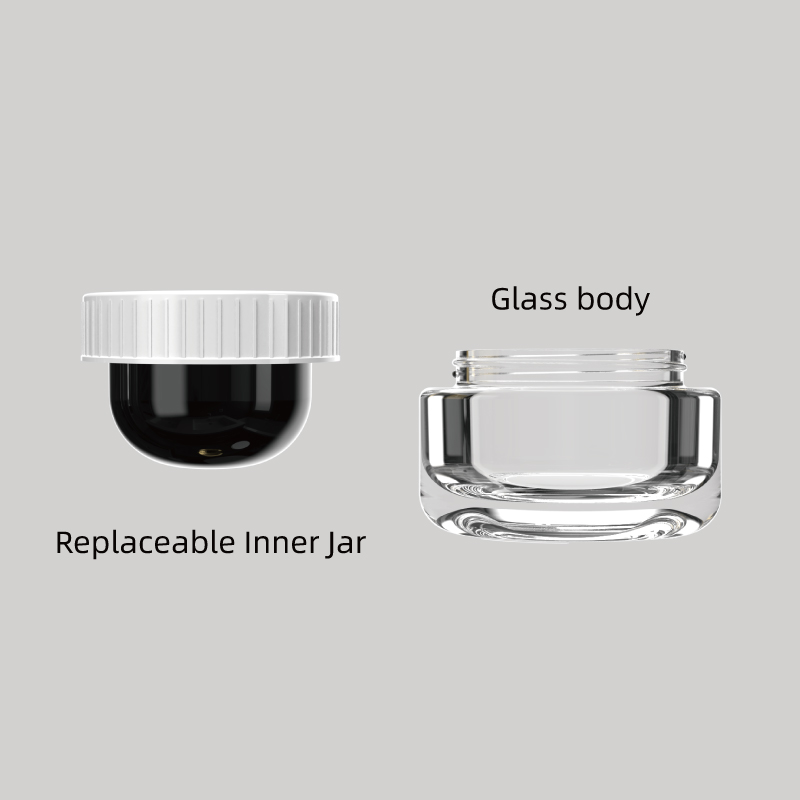 Self-developed Eco-Friendly pcr Bottle Custom Made Logo 50ml 30ml Spin-On Replaceable Inner Cosmetic Glass Cream Jar