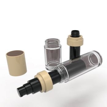 Creative Design Replaceable Inner tube Bottle 30ml 50ml 100ml Custom Round Lotion Glass Airless Bottle with Black Pump Head