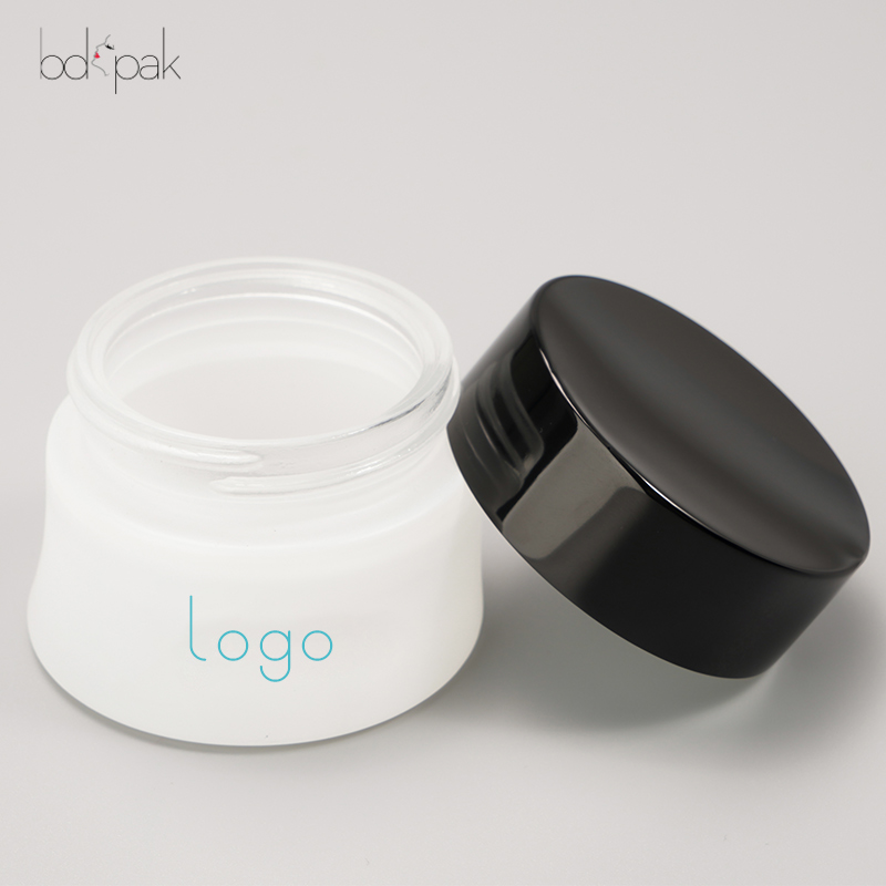 Factory Custom Cosmetic Skincare Jars 30ml 50ml Wide Mouth Matte Frosted White Glass Cream Jar