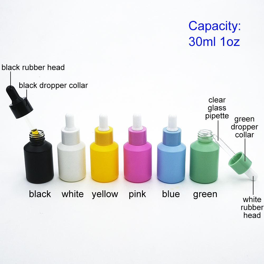 Custom Color 30ml 15ml 1oz Frosted Slanted Dropper Bottle Glass for skin care serum