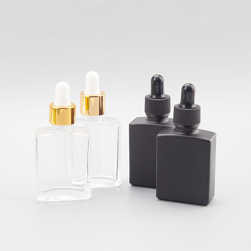 Square Shaped Empty Glass Essential oil Bottles with child proof 30ml 50ml Black Dropper Bottle for CBD oil packaging