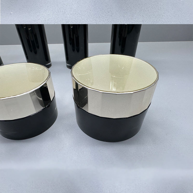 Custom Commercial Luxury Acrylic Double-wall Black Airless pump Bottle and jar sets for skincare packaging