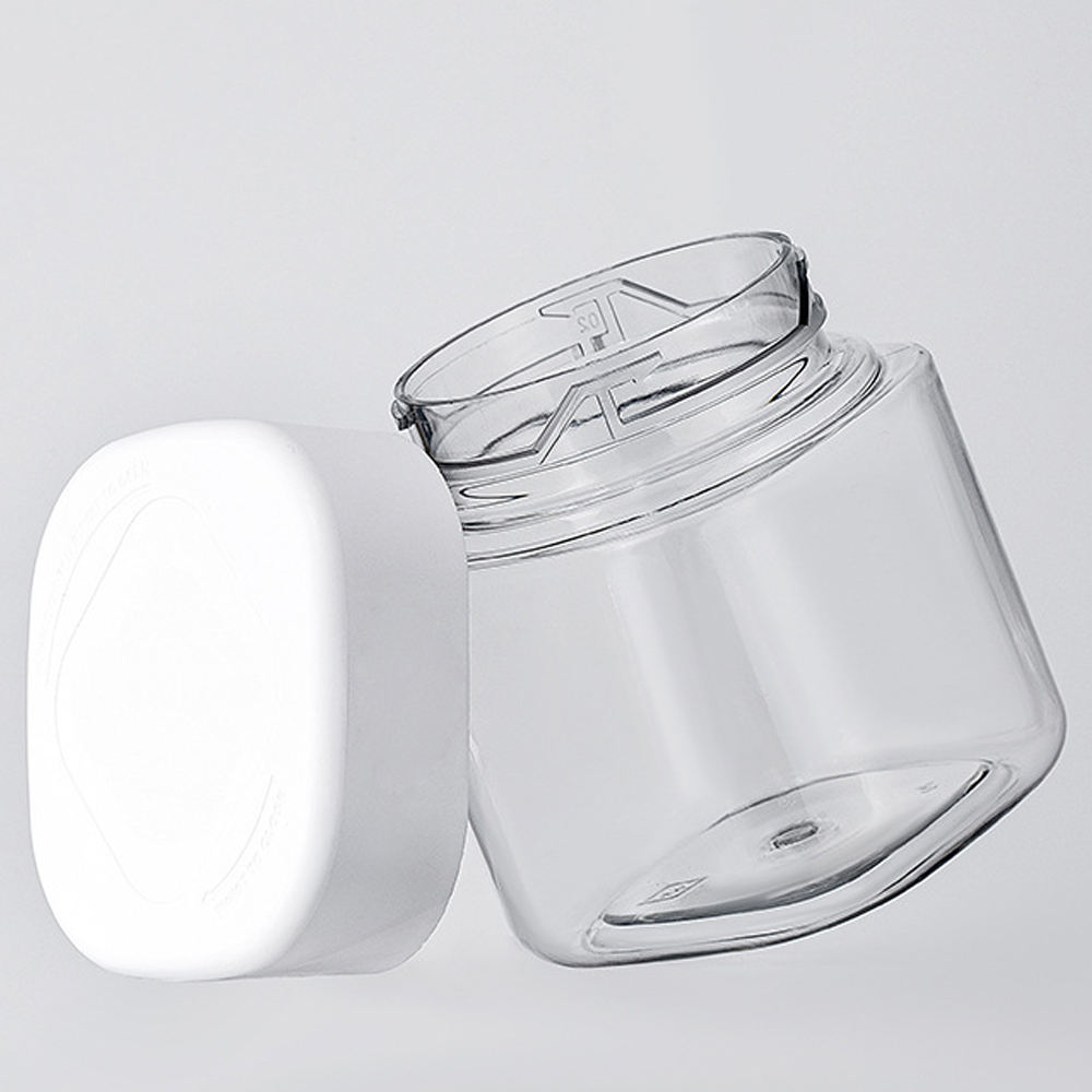 Custom Empty Clear PET Plastic Square Shape Leak Proof Gummy Jars with lid for sweets candies packaging Eco-friendly Recyclable