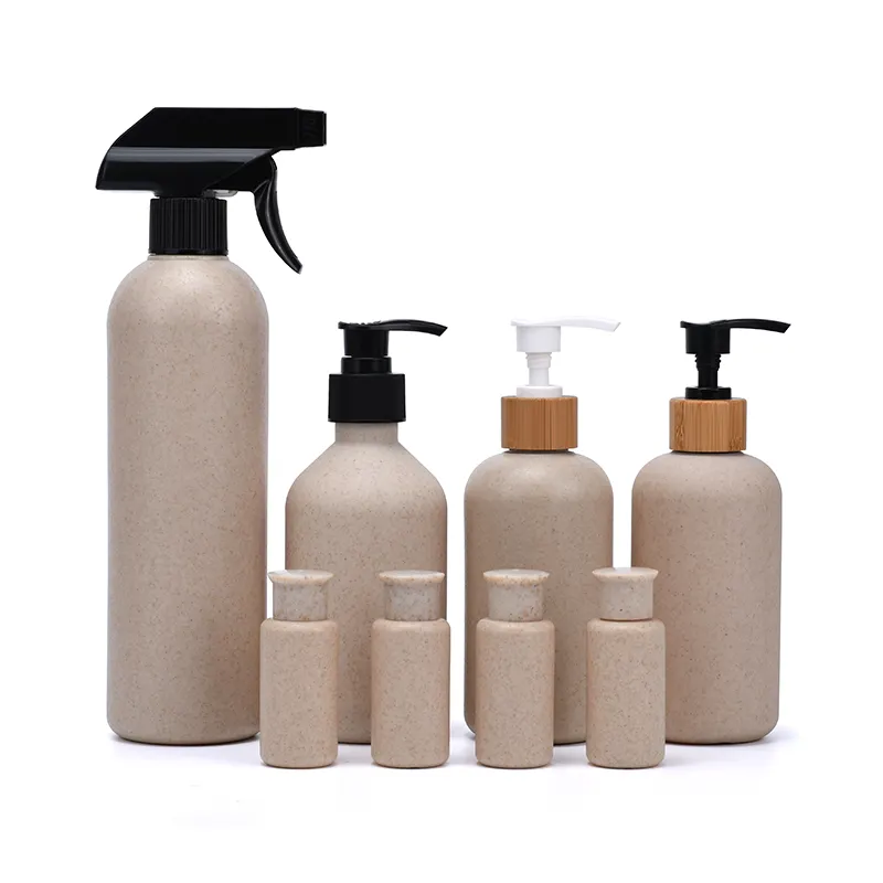 Eco-friendly Wheat Straw PE Bottles 100ml 250ml 300ml 400ml Biodegradable Shower Gel Containers Shampoo Bottles