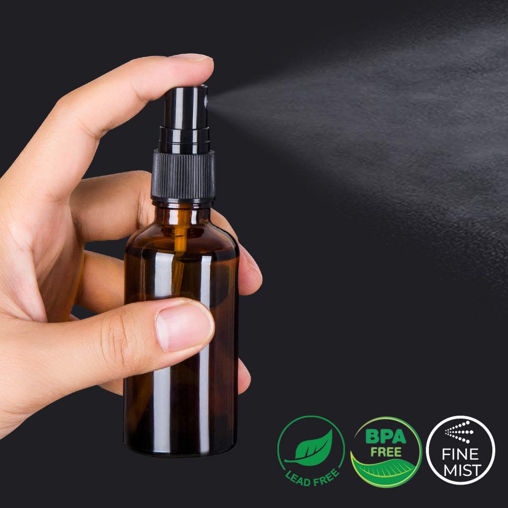 30ml 50ml 100ml 2oz Refillable Round Matte Black Amber Frosted Glass Spray Bottle with spray mist cap