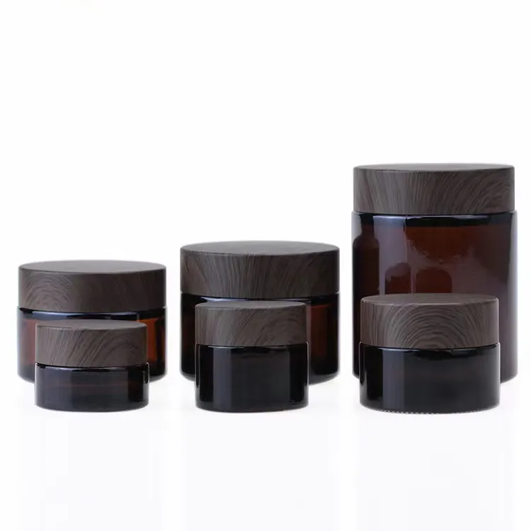 Custom 30g 50g 30gm Pink Amber Black Frosted Glass Container Bamboo lid Empty Cream Jar Cosmetic for skin care