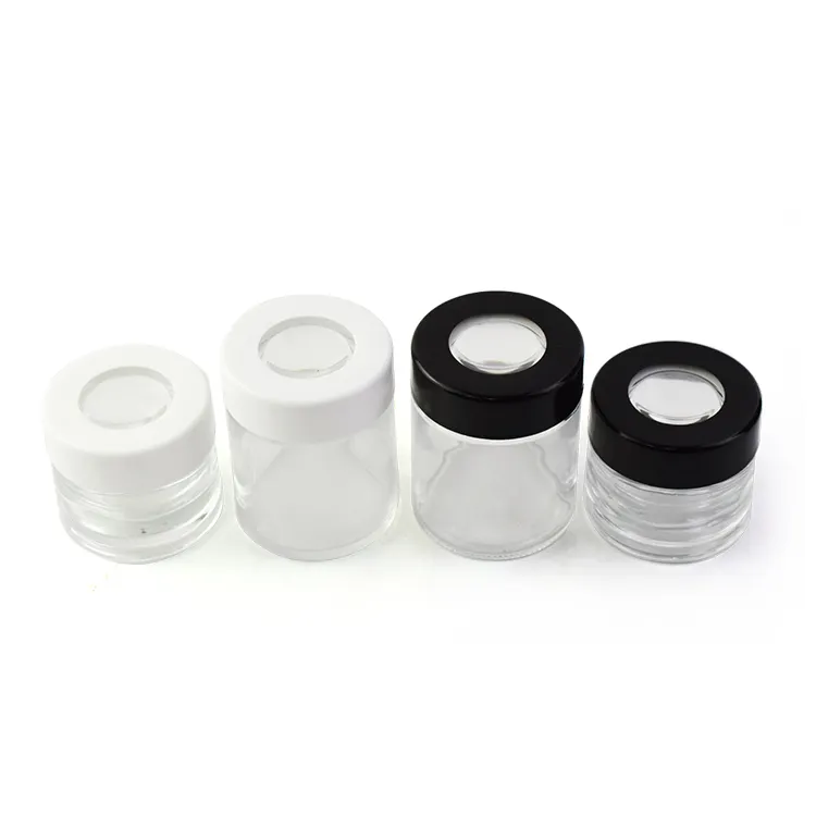 Smell Proof Storage Container Black air tight Child proof Glass Jar with CR Magnifying lid
