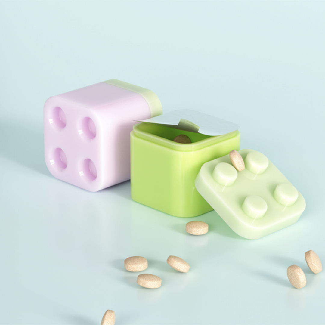 Lightly customized fun design block style plastic Container for gummy vitamin pills