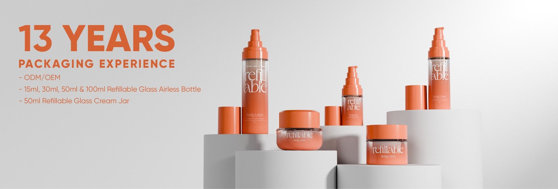 Refillable Inner Airless Glass Bottle and Jar