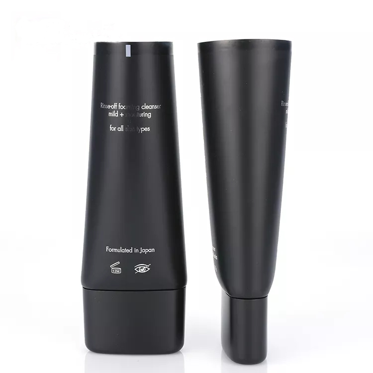 Cosmetic Plastic Tube Black Flat Soft Tube Packaging with Screw Cap for Facial Cleanser Cream