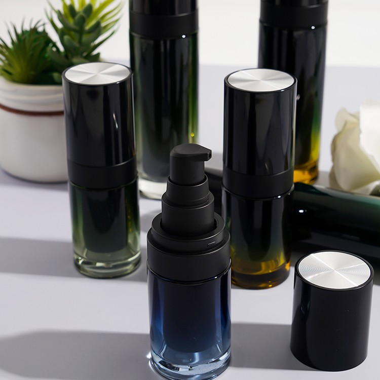 30ml 50ml 100ml Custom Glass Round Lotion Airless Bottle with Black Pump Head