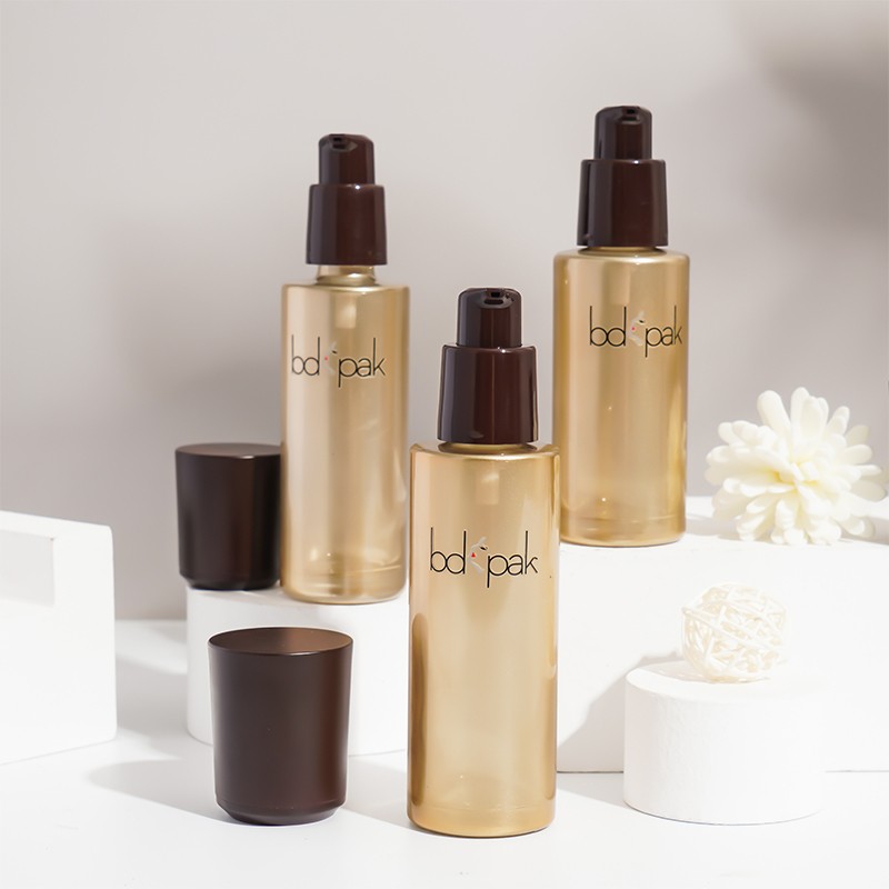 Custom 100ml Luxury Round Empty Cosmetics Packaging Containers Foundation Glass Lotion Bottle with Dip Tube
