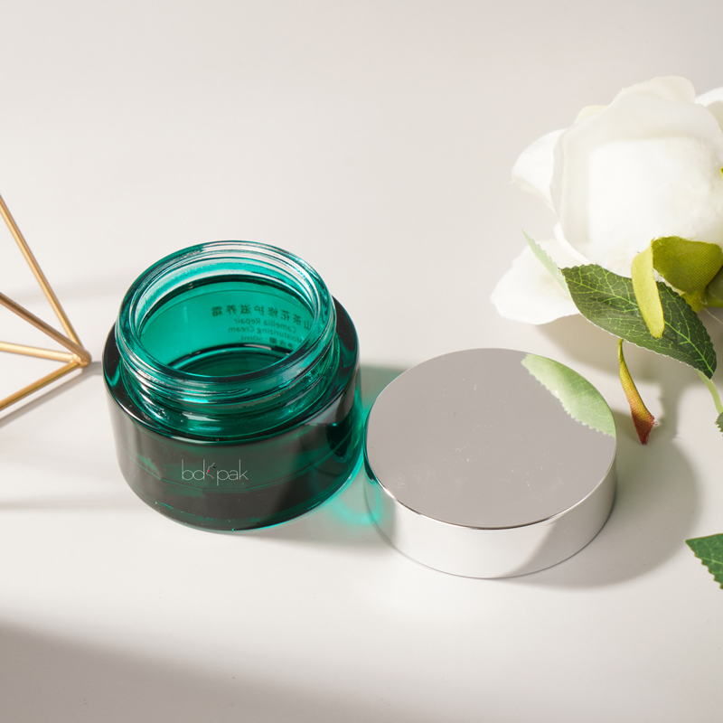 Green Glass Cream Jar for skin care