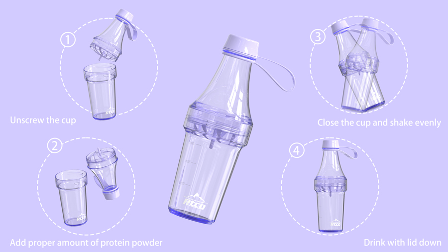 RTCO New Design Protein Mixer Split Shake Bottle