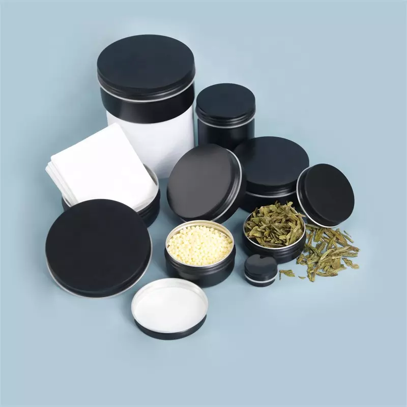 Wholesale Tan cans 2oz 4oz 6oz 8oz Empty Tinplate Jar Round Black Seamless Metal Jars for Cosmetic