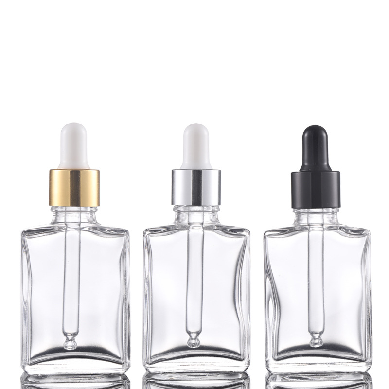 Custom Serum oil Bottle 30ml 50 ml Square Dropper Bottles with Lid 1oz 2 oz White Black Empty Glass Bottle Dropper
