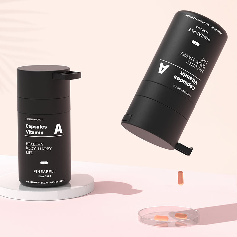 HDPE Plastic Bottle Container with Push-button for capsule